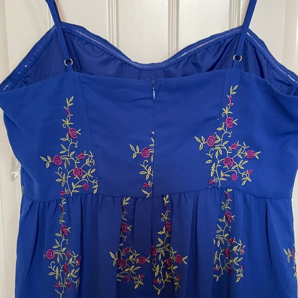 Betsey Johnson 12 Royal Blue Floral Midi Dress with Adjustable Spaghetti Straps - Picture 10 of 16